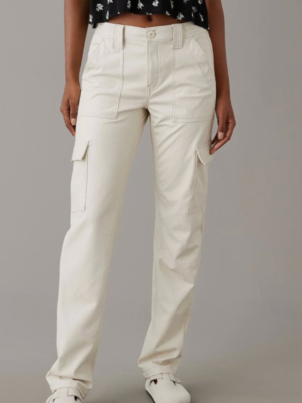 NWT American Eagle stretch high-waisted vegan leather straight cargo pant 12P